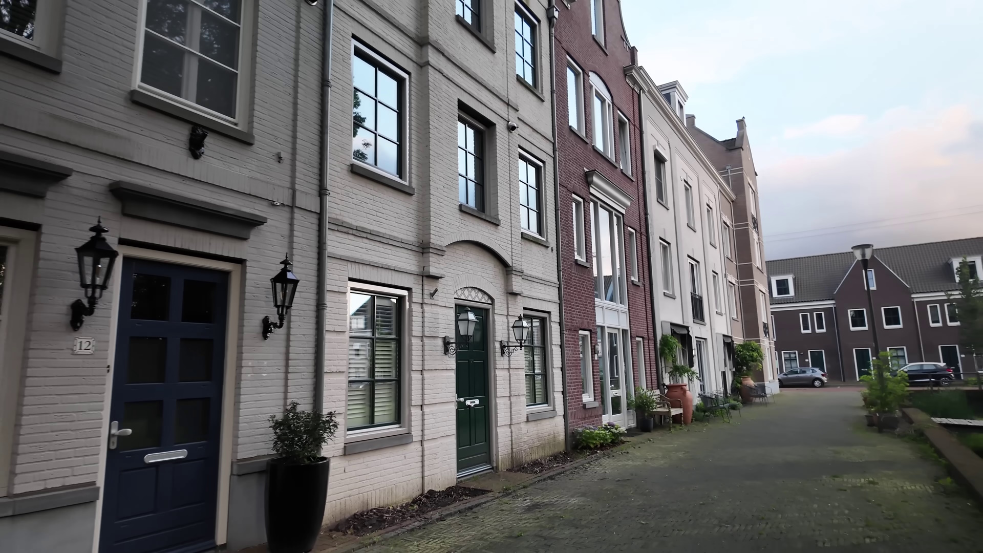 Car-free street in front of houses in Brandevoort